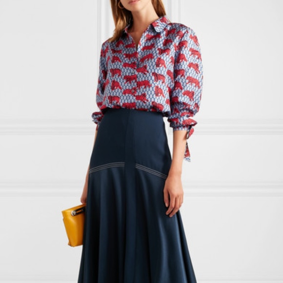 J.CREW silk-satin blue red blouse S - Picture 1 of 6